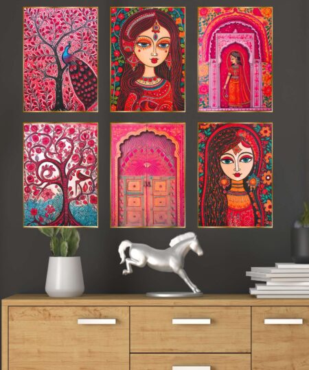 Set of Six Wall Paintings for Wall Dacoration Golden Framed Wall Paintings for Living Room & Bedroom Wall Art for Home Decoration & Office Wall Décor (17x13 inch CH-GD6-4)