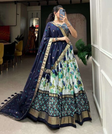 Women's Luxurious Tussar Silk Lehenga Choli with Intricate Prints & Can-Can Flair